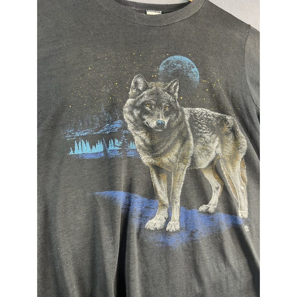 Vintage LSJ Sportswear Wolf Moon Black Medium T Shirt USA Made Black 1987 - Picture 3 of 10